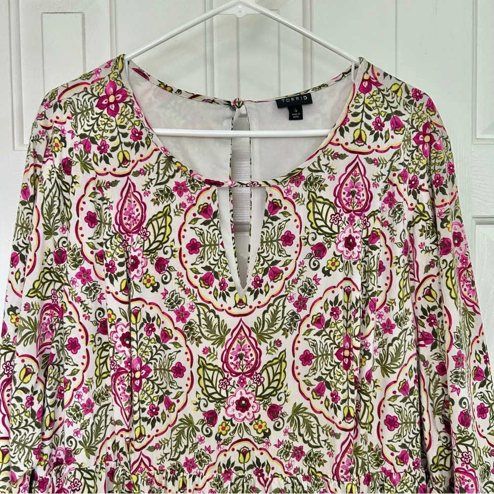 Torrid Pink Floral Keyhole Neckline Challis Skater Dress Size 4X - Picture 3 of 16